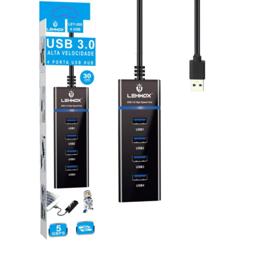 Hub Usb 3.0 4 Portas 5 Gbps Lehmox - LEY-200